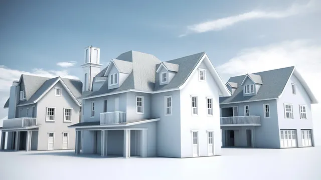 3D architectural rendering of several model houses
